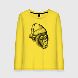 Лонгслив хлопковый женский Шимпанзе мем - Дед Мороз, цвет: желтый