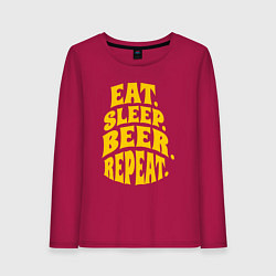 Лонгслив хлопковый женский Еда сон пивко, цвет: маджента