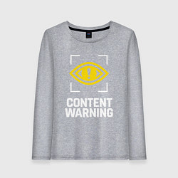 Лонгслив хлопковый женский Content Warning logo, цвет: меланж