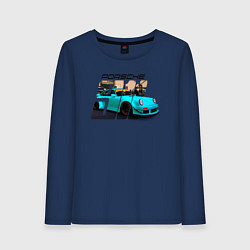 Лонгслив хлопковый женский Немецкий спортивный автомобиль Порше, цвет: тёмно-синий