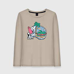 Лонгслив хлопковый женский Dead summer skull, цвет: миндальный