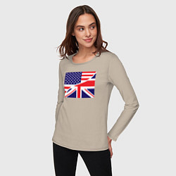 Лонгслив хлопковый женский США и Великобритания, цвет: миндальный — фото 2