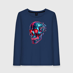 Лонгслив хлопковый женский Metal cyber skull - ai art, цвет: тёмно-синий