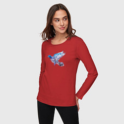 Лонгслив хлопковый женский Летящий голубь и ночной город с двойной экспозицие, цвет: красный — фото 2