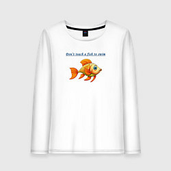 Лонгслив хлопковый женский Dont teach a fish to swim, цвет: белый