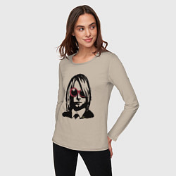 Лонгслив хлопковый женский Kurt Cobain Nirvana portrait, цвет: миндальный — фото 2