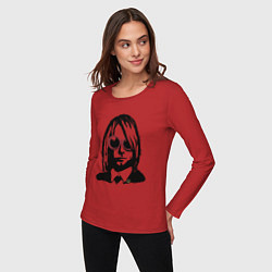 Лонгслив хлопковый женский Kurt Cobain Nirvana portrait, цвет: красный — фото 2