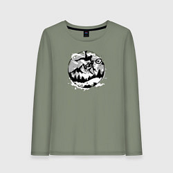 Лонгслив хлопковый женский Осеннее катание, цвет: авокадо