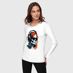 Лонгслив хлопковый женский Grunge redhead girl skull, цвет: белый — фото 2