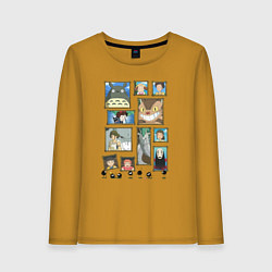 Лонгслив хлопковый женский Герои студии Ghibli, цвет: горчичный