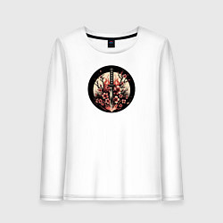 Лонгслив хлопковый женский Катана и сакура в пламени, цвет: белый