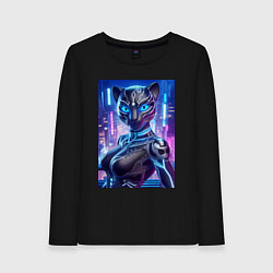Лонгслив хлопковый женский Cyber panter - ai art fantasy, цвет: черный