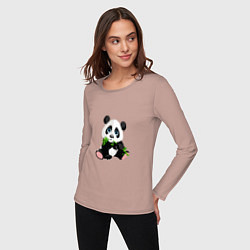 Лонгслив хлопковый женский Красивый медведь панда, цвет: пыльно-розовый — фото 2