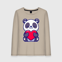 Лонгслив хлопковый женский Панда и сердечко, цвет: миндальный