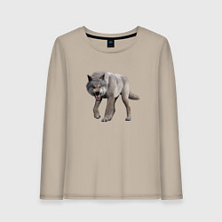 Лонгслив хлопковый женский Волк глядит, цвет: миндальный