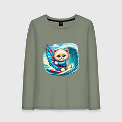 Лонгслив хлопковый женский Котик и виндсерфинг, цвет: авокадо