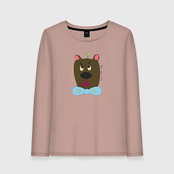 Лонгслив хлопковый женский Медведь с пчелой, цвет: пыльно-розовый