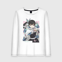 Лонгслив хлопковый женский Клинок рассекающий демонов Канао Цуюри квадрат, цвет: белый