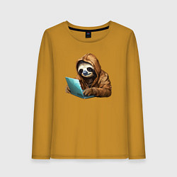 Женский лонгслив Ленивец за ноутбуком