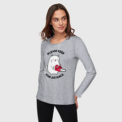 Лонгслив хлопковый женский Белый кот с пилой, цвет: меланж — фото 2
