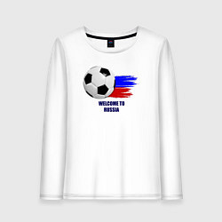 Лонгслив хлопковый женский Welcome to Russia football, цвет: белый