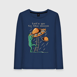 Лонгслив хлопковый женский Пришелец забирается в тарелку, цвет: тёмно-синий