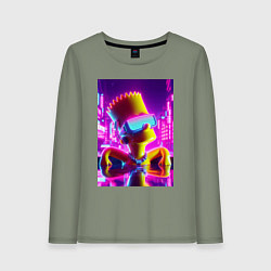 Лонгслив хлопковый женский Барт Симпсон в бассейне - неоновое свечение, цвет: авокадо