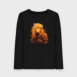 Лонгслив хлопковый женский Боевая анимэ тян, цвет: черный