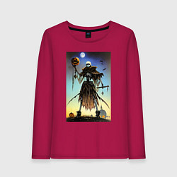 Лонгслив хлопковый женский Ведьма пугало - хэллоуин нейросеть, цвет: маджента