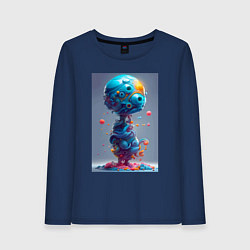 Лонгслив хлопковый женский Пришелец со сладкой планеты - фантазия, цвет: тёмно-синий