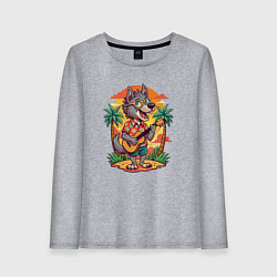 Женский лонгслив Волк с гитарой и жаркое лето