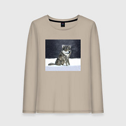 Лонгслив хлопковый женский Волк ауффф мем, цвет: миндальный