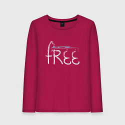 Лонгслив хлопковый женский Надпись free с буквой, стилизованной под кран, цвет: маджента