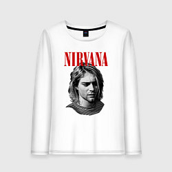 Лонгслив хлопковый женский Nirvana kurt donald cobain, цвет: белый