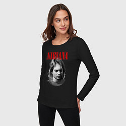 Лонгслив хлопковый женский Nirvana kurt donald cobain, цвет: черный — фото 2