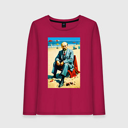 Лонгслив хлопковый женский Великий вождь Ленин на пляже - Биарриц, цвет: маджента
