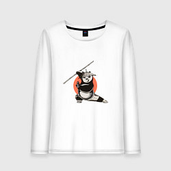 Лонгслив хлопковый женский Кунгфу панда По с бамбуковой палкой, цвет: белый