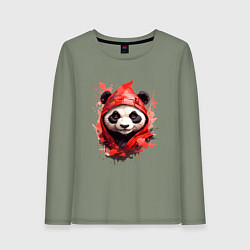 Лонгслив хлопковый женский Модная панда в красном капюшоне, цвет: авокадо