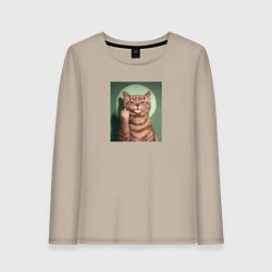 Лонгслив хлопковый женский Пафосный котик и фак, цвет: миндальный