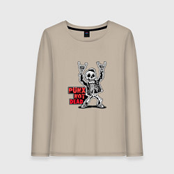 Лонгслив хлопковый женский Череп с козой punks not dead, цвет: миндальный