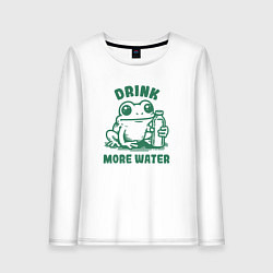 Лонгслив хлопковый женский Забавная лягушка с бутылкой воды пей больше воды, цвет: белый
