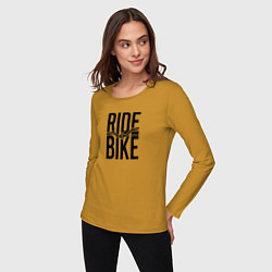 Лонгслив хлопковый женский Black ride bike, цвет: горчичный — фото 2
