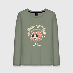 Лонгслив хлопковый женский Мозги - это круто, цвет: авокадо