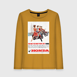 Лонгслив хлопковый женский Honda мотоцикл, цвет: горчичный
