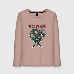 Лонгслив хлопковый женский Тандзиро в ярости Клинок рассекающий демонов, цвет: пыльно-розовый