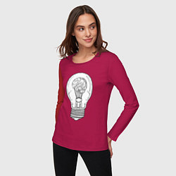 Лонгслив хлопковый женский Мозг и лампочка, цвет: маджента — фото 2