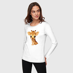 Лонгслив хлопковый женский Портрет жирафёнка, цвет: белый — фото 2