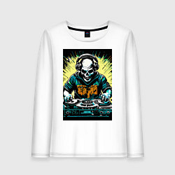 Лонгслив хлопковый женский Диджей скелет, цвет: белый