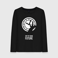 Лонгслив хлопковый женский Back to the future clocks, цвет: черный