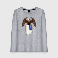 Лонгслив хлопковый женский Орёл с американским флагом, цвет: меланж